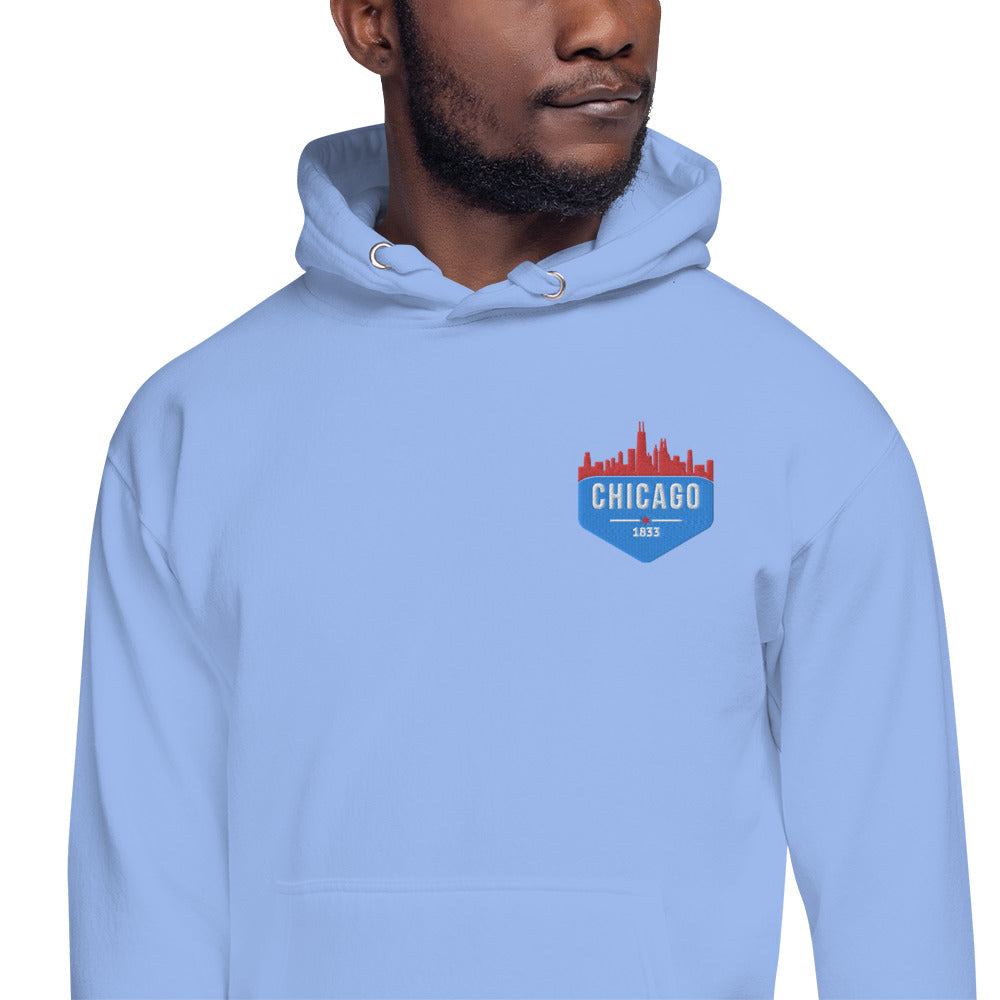 Men's Hoodie | Embroidered Chicago Flag Theme Patch