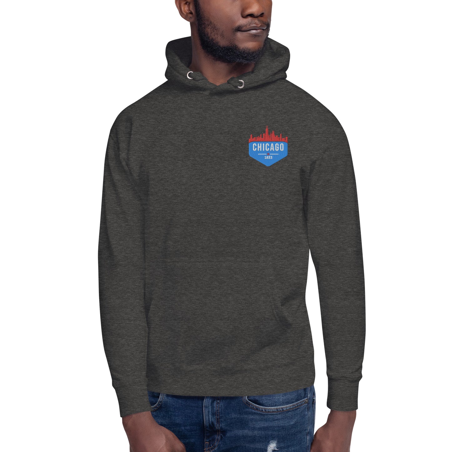 Men's Hoodie | Embroidered Chicago Flag Theme Patch