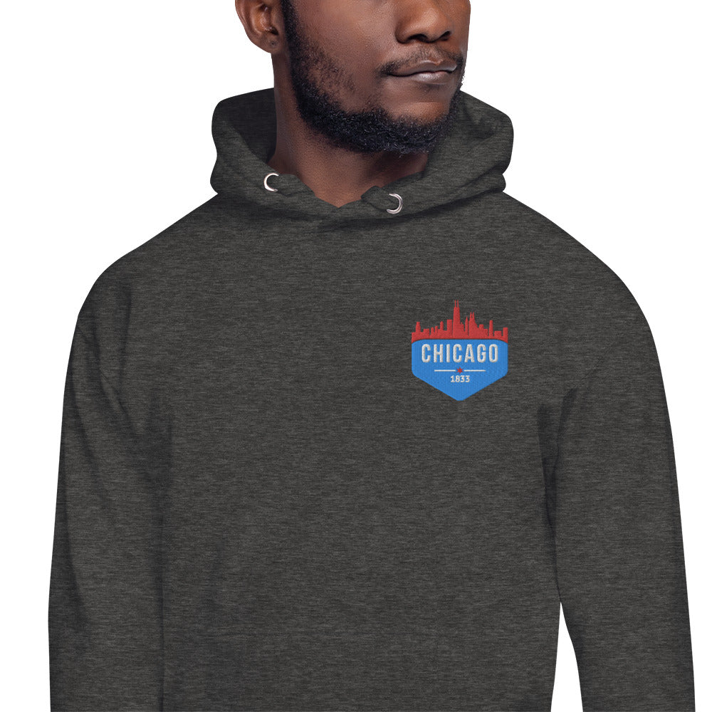 Men's Hoodie | Embroidered Chicago Flag Theme Patch