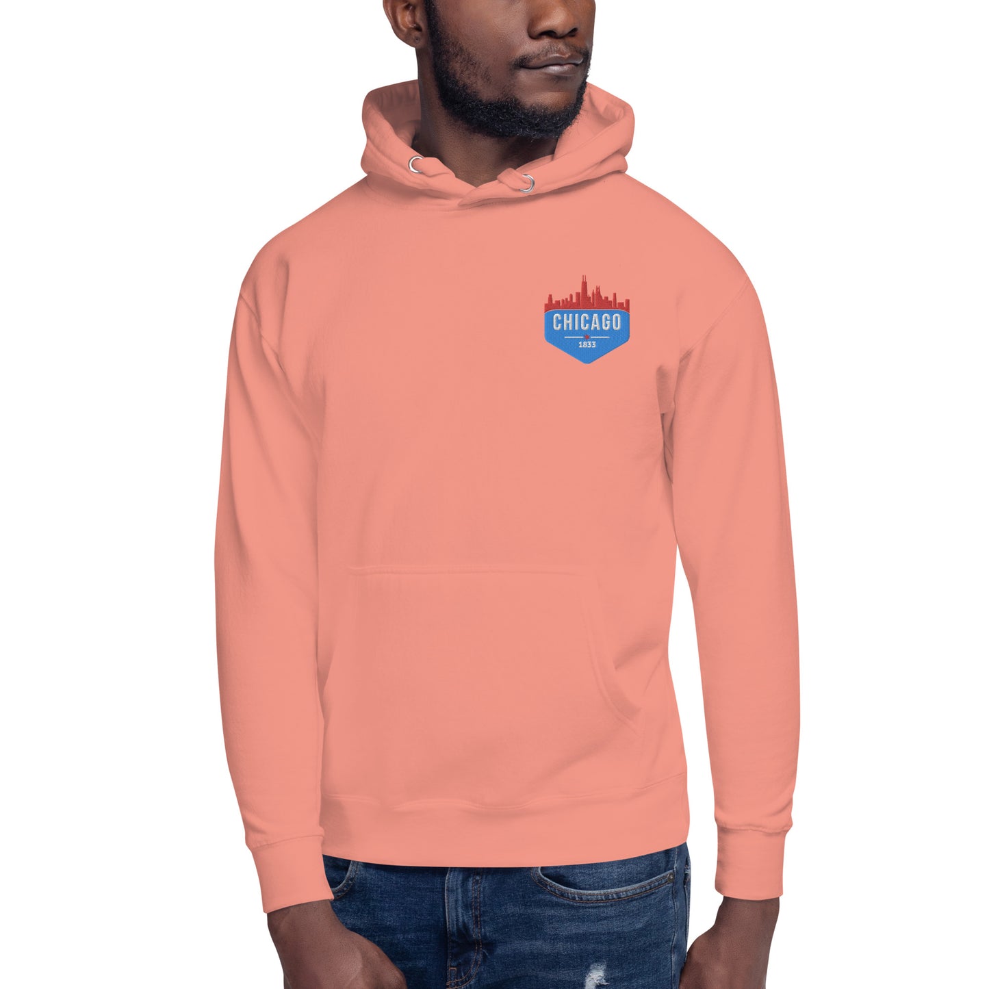 Men's Hoodie | Embroidered Chicago Flag Theme Patch