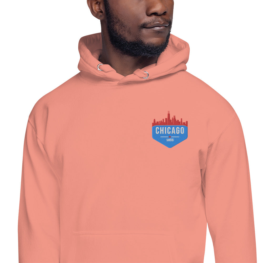 Men's Hoodie | Embroidered Chicago Flag Theme Patch