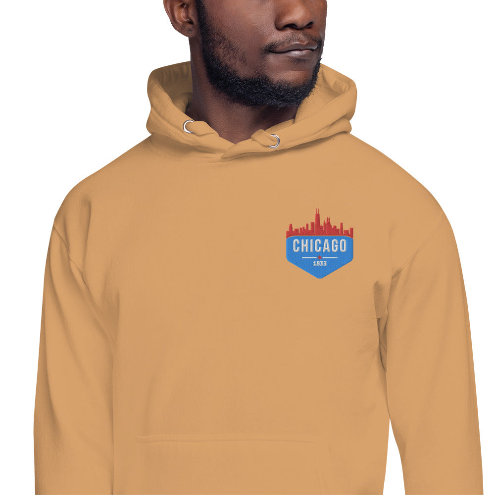 Men's Hoodie | Embroidered Chicago Flag Theme Patch