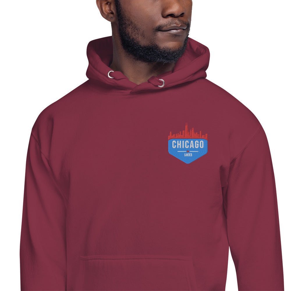 Men's Hoodie | Embroidered Chicago Flag Theme Patch