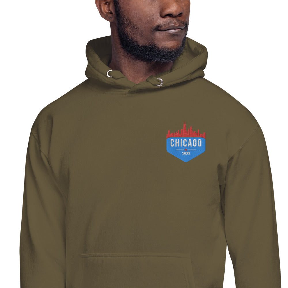 Men's Hoodie | Embroidered Chicago Flag Theme Patch