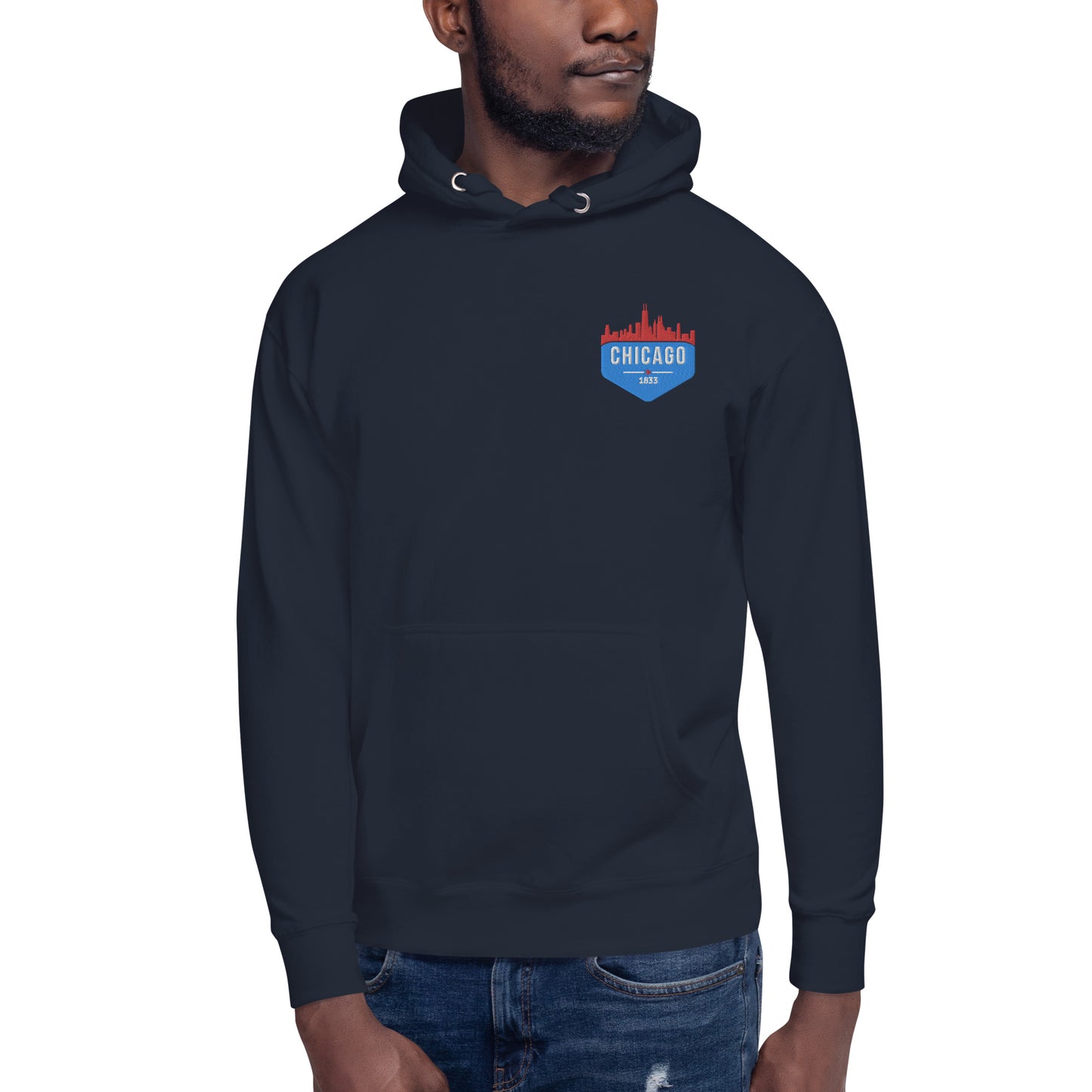 Men's Hoodie | Embroidered Chicago Flag Theme Patch