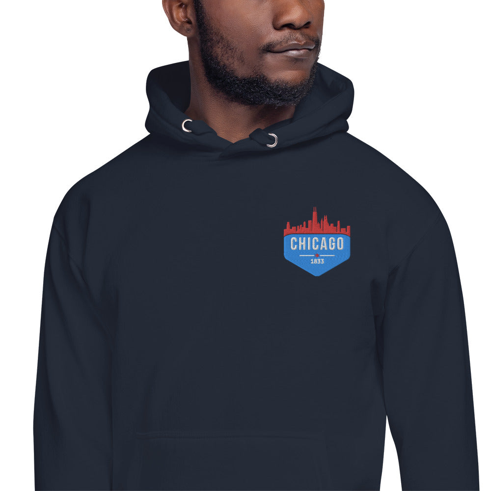 Men's Hoodie | Embroidered Chicago Flag Theme Patch