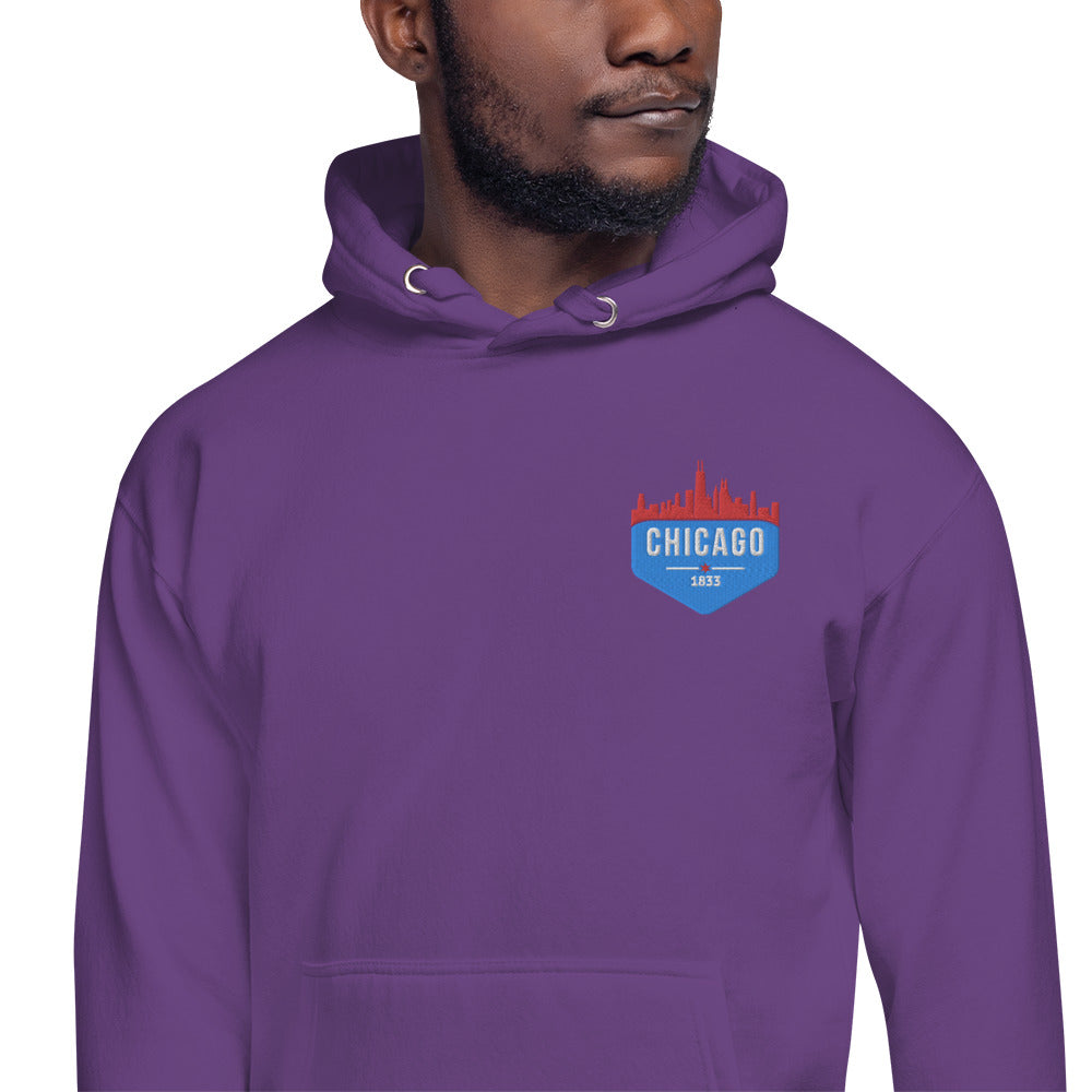 Men's Hoodie | Embroidered Chicago Flag Theme Patch