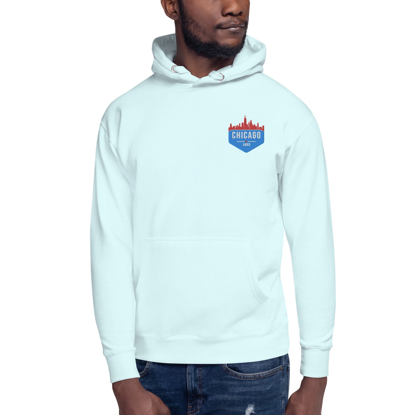 Men's Hoodie | Embroidered Chicago Flag Theme Patch