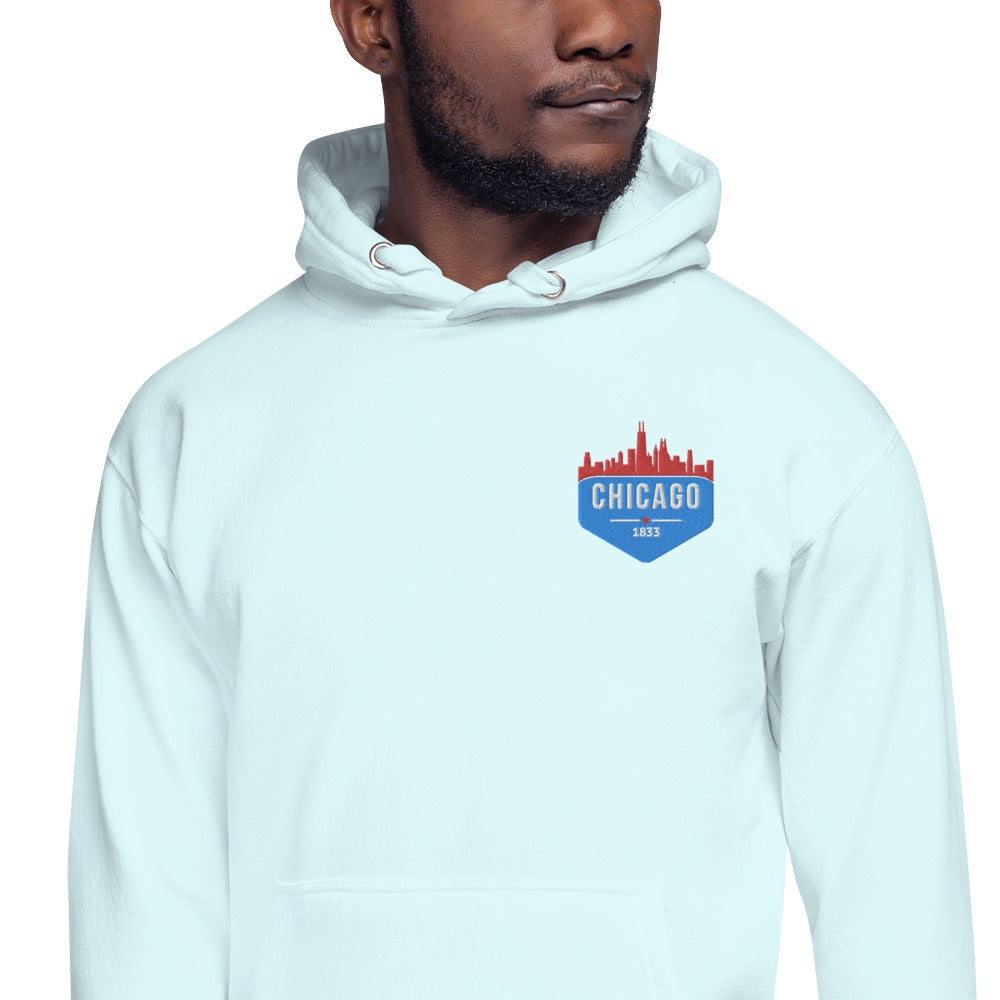 Men's Hoodie | Embroidered Chicago Flag Theme Patch