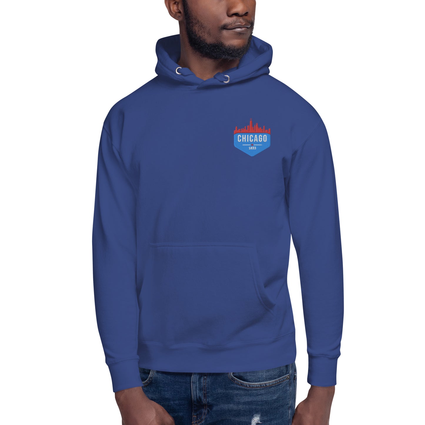 Men's Hoodie | Embroidered Chicago Flag Theme Patch