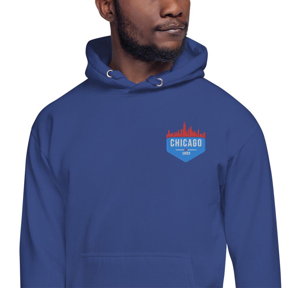 Men's Hoodie | Embroidered Chicago Flag Theme Patch