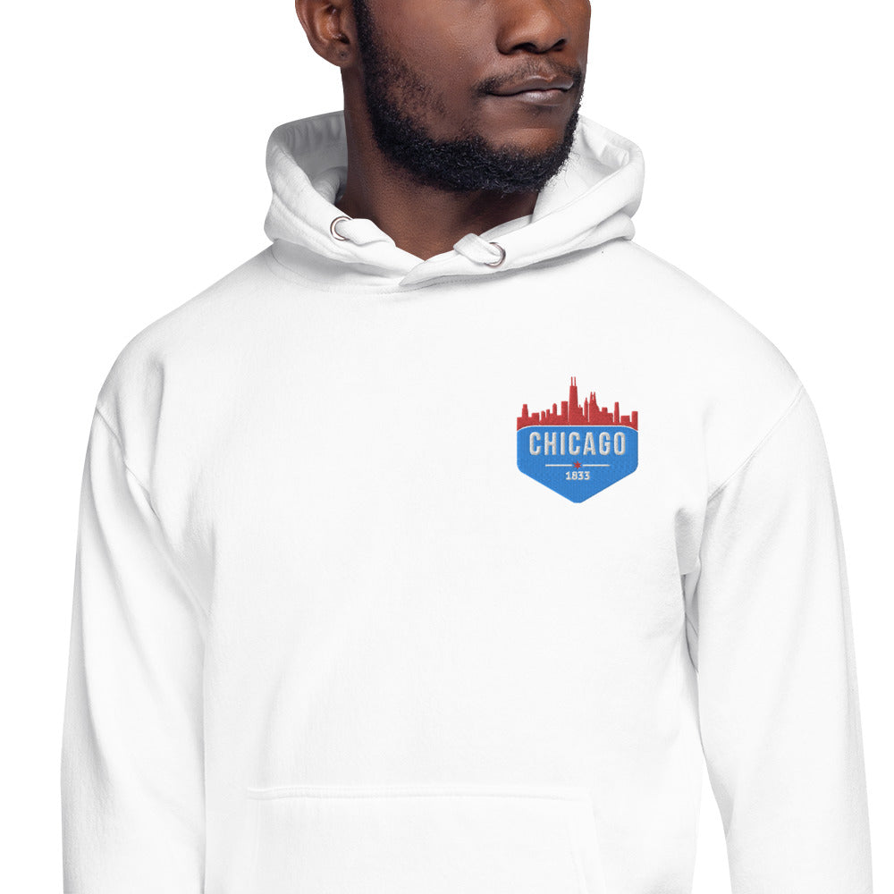 Men's Hoodie | Embroidered Chicago Flag Theme Patch