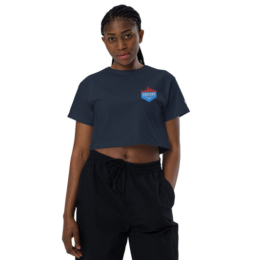 Champion Crop Top | Embroidered Chicago Flag Theme Patch