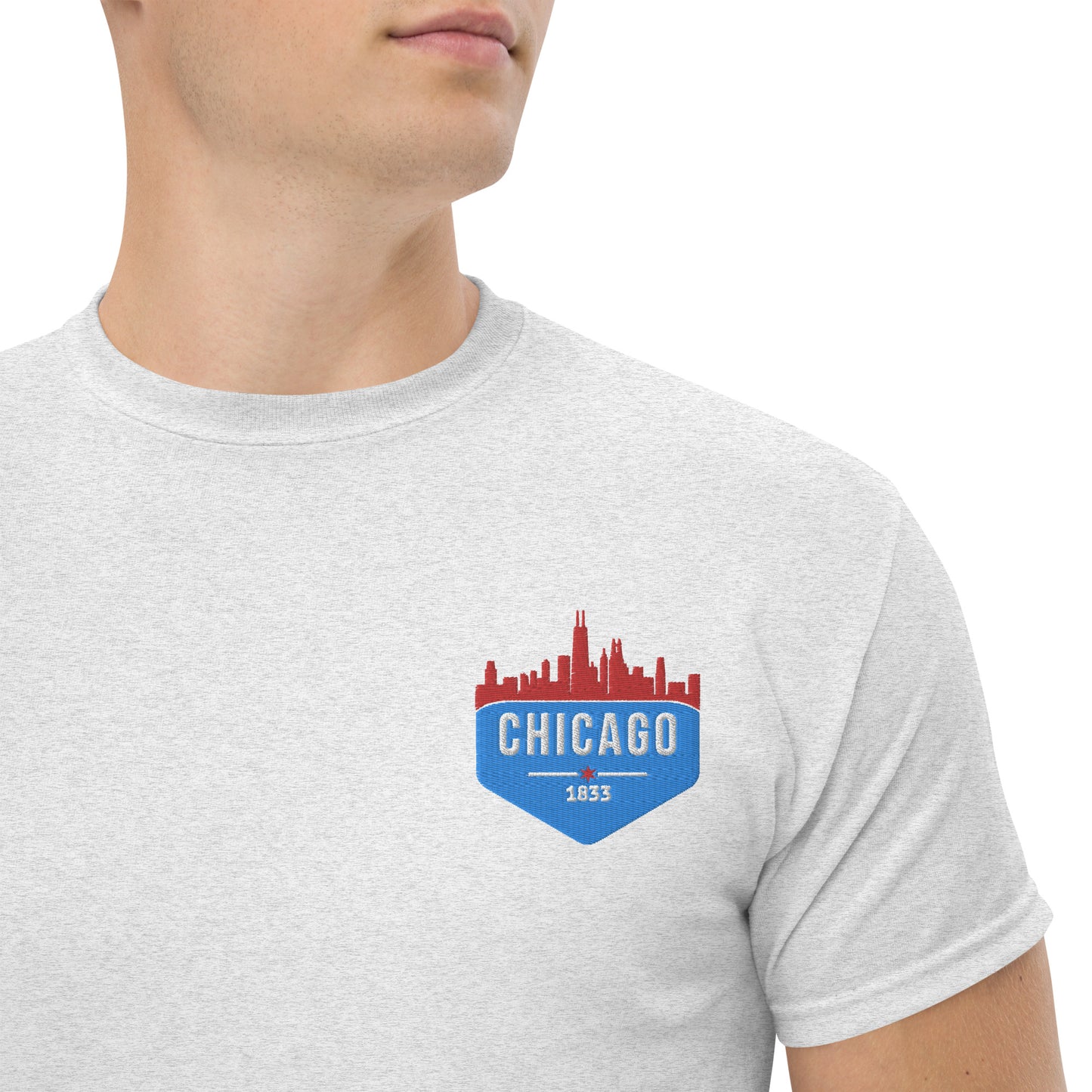 Men's Classic Tee | Embroidered Chicago Flag Theme Patch